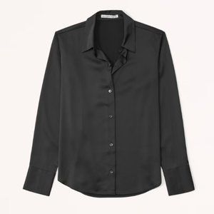 Abercrombie Long-Sleeve Satin Button-Up Shirt - Black - NEW NWT